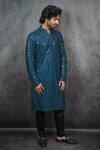 Kasbah_Blue Georgette Mirror Embroidered Kurta_Online_at_Aza_Fashions