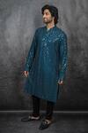 Buy_Kasbah_Blue Georgette Mirror Embroidered Kurta_Online_at_Aza_Fashions