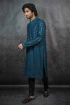 Shop_Kasbah_Blue Georgette Mirror Embroidered Kurta_Online_at_Aza_Fashions