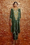 Buy_Nirmooha_Green Velvet Embroidery Notched Kurta And Pant Set _at_Aza_Fashions