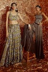 Buy_Nirmooha_Brown Lurex Embroidery Thread And Sequin Scoop Neck Lehenga Set _at_Aza_Fashions