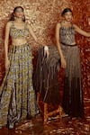 Buy_Nirmooha_Brown Chiffon Embroidery Sequin And Cutdana Sweetheart Neck Hand Sharara Set _Online_at_Aza_Fashions