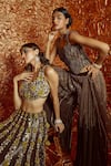 Shop_Nirmooha_Brown Chiffon Embroidery Sequin And Cutdana Sweetheart Neck Hand Sharara Set _Online_at_Aza_Fashions