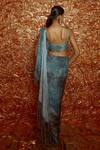 Shop_Nirmooha_Grey Chiffon Print Abstract Sweetheart Neck Pre-draped Saree With Blouse _at_Aza_Fashions