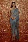 Buy_Nirmooha_Grey Chiffon Print And Embroidery Abstract & Cording Pre-draped Saree With Blouse _Online_at_Aza_Fashions