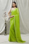 Buy_Ranian_Green Silk Georgette Embroidered Zari Work Square Neck Woven Saree With Blouse _at_Aza_Fashions