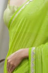 Shop_Ranian_Green Silk Georgette Embroidered Zari Work Square Neck Woven Saree With Blouse _Online_at_Aza_Fashions