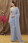 Ranian_Blue Silk Georgette Embroidered Zari Work Square Neck Woven Saree With Blouse _Online_at_Aza_Fashions