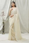 Ranian_White Silk Georgette Embroidered Zari Work Square Neck Woven Saree With Blouse _Online_at_Aza_Fashions