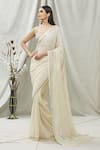 Buy_Ranian_White Silk Georgette Embroidered Zari Work Square Neck Woven Saree With Blouse _at_Aza_Fashions