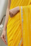 Shop_Ranian_Yellow Silk Georgette Embroidered Zari Work Square Neck Woven Saree With Blouse_Online_at_Aza_Fashions