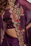 Shop_Vara by Vibha n Priti_Purple Organza Hand Embroidered Thread Work Square Neck Cape Lehenga Set _Online_at_Aza_Fashions