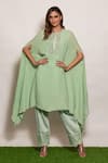 Buy_Vara by Vibha n Priti_Green Georgette Hand Embroidered Kaftan Tunic And Pant Set_at_Aza_Fashions
