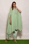 Buy_Vara by Vibha n Priti_Green Georgette Hand Embroidered Kaftan Tunic And Pant Set_Online_at_Aza_Fashions