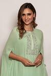 Shop_Vara by Vibha n Priti_Green Georgette Hand Embroidered Kaftan Tunic And Pant Set_Online_at_Aza_Fashions