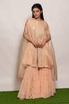 Buy_Vara By Vibha N Priti_Pink Organza, Chiffon Mirror Work, Embroidered Cape Style Tunic Sharara Set _at_Aza_Fashions