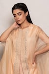 Vara By Vibha N Priti_Pink Organza, Chiffon Mirror Work, Embroidered Cape Style Tunic Sharara Set _at_Aza_Fashions