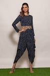 Buy_Vara by Vibha n Priti_Blue Habutai Silk Printed Bandhani Round Dhoti Style Jumpsuit _at_Aza_Fashions