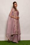 Vara by Vibha n Priti_Purple Organza Hand Embroidered Cape Palazzo Set_Online_at_Aza_Fashions