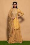 Buy_Vara By Vibha N Priti_Yellow Organza, Chiffon Bead Work, Gota Work, Hand Embroidered Kurta Sharara Set _at_Aza_Fashions