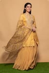 Vara By Vibha N Priti_Yellow Organza, Chiffon Bead Work, Gota Work, Hand Embroidered Kurta Sharara Set _Online_at_Aza_Fashions