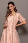 Shop_Vara By Vibha N Priti_Pink Organza, Muga Bead , Thread Hand Embroidered Cape And Jumpsuit Set _Online_at_Aza_Fashions