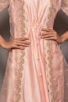 Vara By Vibha N Priti_Pink Organza, Muga Bead , Thread Hand Embroidered Cape And Jumpsuit Set _at_Aza_Fashions