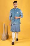 Buy_Soniya G_Blue Fabric Embroidered Thread Work Bundi And Kurta Set _at_Aza_Fashions