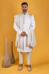 Buy_Soniya G_White Crepe Embroidered Floral Sherwani Set With Stole _at_Aza_Fashions