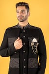 Shop_Soniya G_Black Crepe Printed Geometric Jacket And Sherwani Set _Online_at_Aza_Fashions