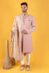 Buy_Soniya G_Pink Crepe Embroidered Floral Sherwani Set With Stole _at_Aza_Fashions