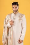 Buy_Soniya G_Beige Silk Embroidered Floral Sherwani Set _Online_at_Aza_Fashions