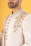 Soniya G_Beige Silk Embroidered Floral Sherwani Set _at_Aza_Fashions