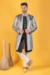 Buy_Soniya G_Multi Color Suede Sequin Striped Jacket And Sherwani Set _at_Aza_Fashions