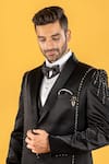 Buy_Soniya G_Black Satin Embroidered Panelled Tuxedo Pant Set _Online_at_Aza_Fashions