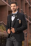 Shop_Soniya G_Black Crepe Embroidered Shawl Lapel Tuxedo Pant Set _at_Aza_Fashions