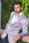 Buy_Soniya G_Grey Suede Embroidered Sequin Shawl Lapel Tuxedo And Pant Set For Men_Online_at_Aza_Fashions