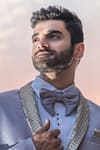 Soniya G_Grey Suede Embroidered Sequin Shawl Lapel Tuxedo And Pant Set For Men_at_Aza_Fashions