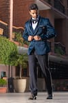 Buy_Soniya G_Blue Suede Embroidered Tuxedo And Pant Set _at_Aza_Fashions