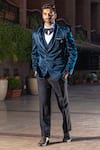 Shop_Soniya G_Blue Suede Embroidered Tuxedo And Pant Set _at_Aza_Fashions