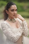 Ridhima Bhasin_White Organza And Crepe Embellishment Pearl Round Jacket Pant Set _Online_at_Aza_Fashions