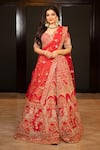 Buy_Kalighata_Red Raw Silk Embroidered Zardozi Work Sweetheart Luchnowni Bridal Lehenga Set _at_Aza_Fashions