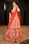 Kalighata_Red Raw Silk Embroidered Zardozi Work Sweetheart Luchnowni Bridal Lehenga Set _Online_at_Aza_Fashions