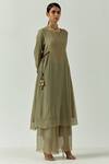 Buy_The Indian Cause_Green Chiffon Saba Straight Tunic_at_Aza_Fashions