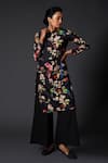 Buy_Balance by Rohit Bal_Black Chanderi Silk Printed Floral Mandarin Collar Kurta And Palazzo Set _at_Aza_Fashions