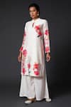 Buy_Balance by Rohit Bal_White Chanderi Silk Printed Floral Mandarin Collar Kurta And Palazzo Set _at_Aza_Fashions