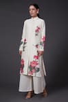 Buy_Balance by Rohit Bal_White Chanderi Silk Embroidered Floral Mandarin Printed Kurta And Palazzo Set _at_Aza_Fashions