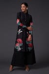 Buy_Balance by Rohit Bal_Black Chanderi Silk Embroidered Floral Mandarin Printed Kurta And Palazzo Set _at_Aza_Fashions