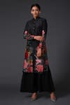 Buy_Balance by Rohit Bal_Black Silk Chanderi Printed Floral Mandarin Collar Kurta And Palazzo Set _at_Aza_Fashions