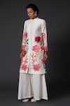 Buy_Balance by Rohit Bal_White Silk Chanderi Printed Floral Mandarin Collar Kurta And Palazzo Set _at_Aza_Fashions